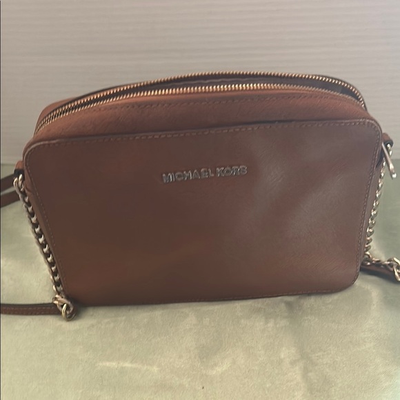 Michael Kors Brown Leather Crossbody Bag with Chain Strap - Picture 1 of 15
